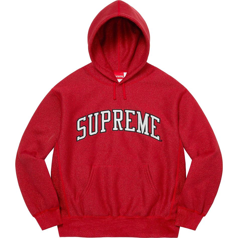 Red Supreme Glitter Arc Hooded Sweatshirts | PH296BC