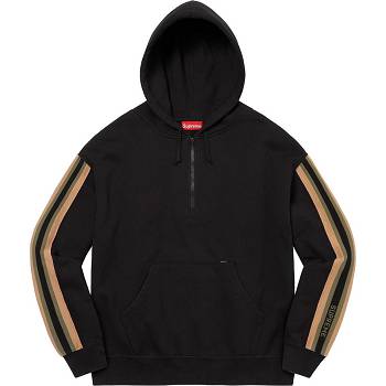 Black Supreme Half Zip Hooded Sweatshirts | PH293XF