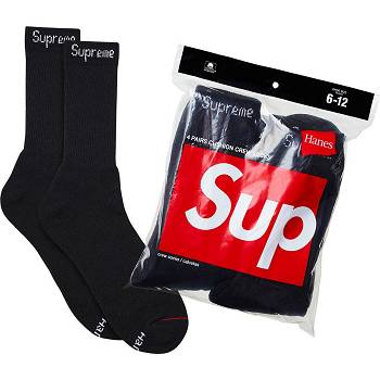 Black Supreme Hanes® Crew Socks (4 Pack) Socks | PH105GL