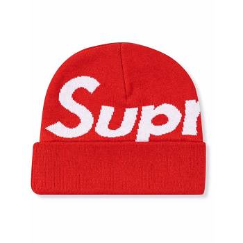 Red Supreme Big Logo Beanie Hats | PH113VD