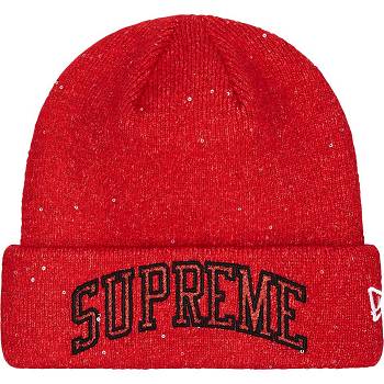 Red Supreme New Era® Metallic Arc Beanie Hats | PH144WY